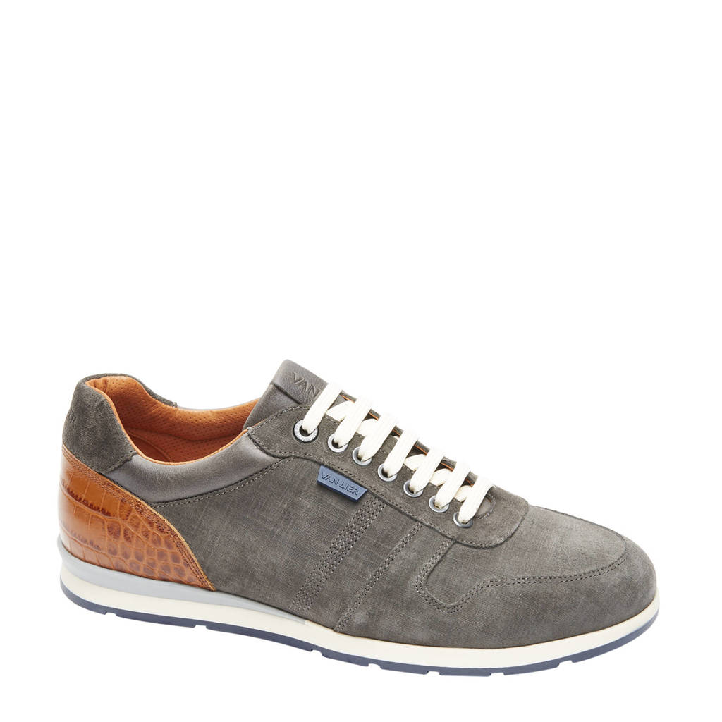 Grijze heren Van Lier Davinci suède sneakers met veters