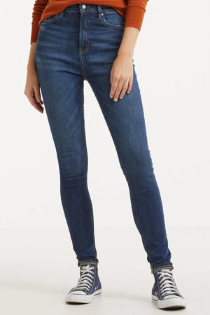 high waist skinny jeans dark blue denim