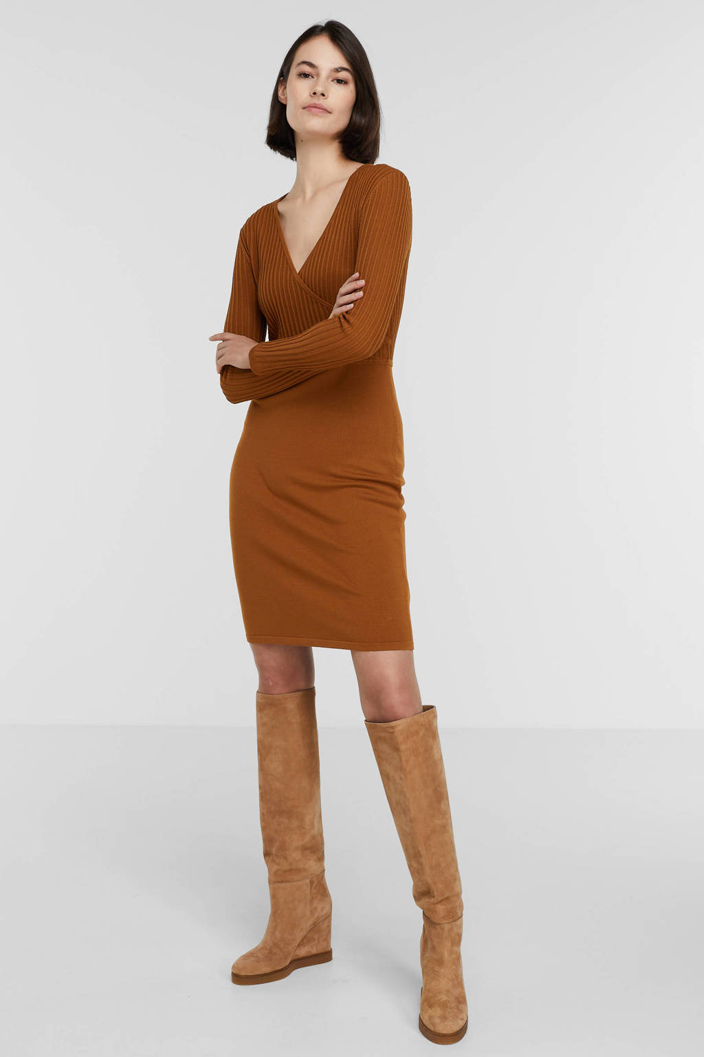 ESPRIT Women Collection ribgebreide jurk donker oranje
