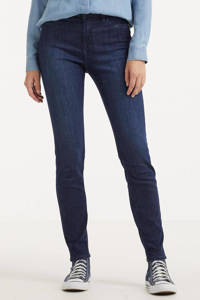 Donkerblauwe dames edc Women skinny jeans katoen van duurzaam stretchdenim met regular waist en rits- en knoopsluiting