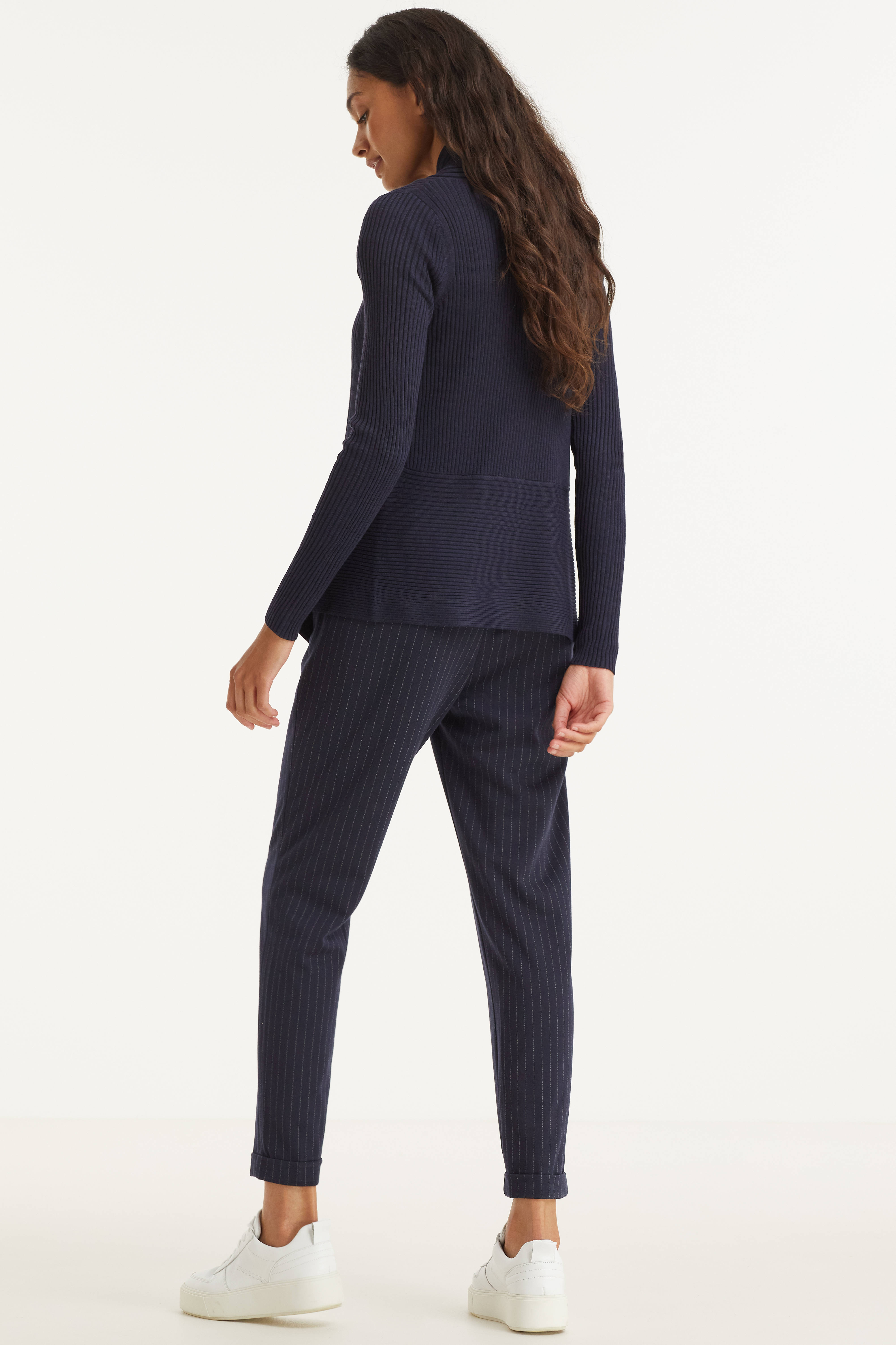 ESPRIT Women Casual slim fit broek met krijtstreep donkerblauw online kopen