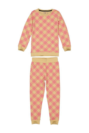 geruite pyjama Puck roze/zand