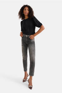 Zwarte dames Shoeby Eksept mom jeans Nora Denim black met regular waist en rits- en knoopsluiting