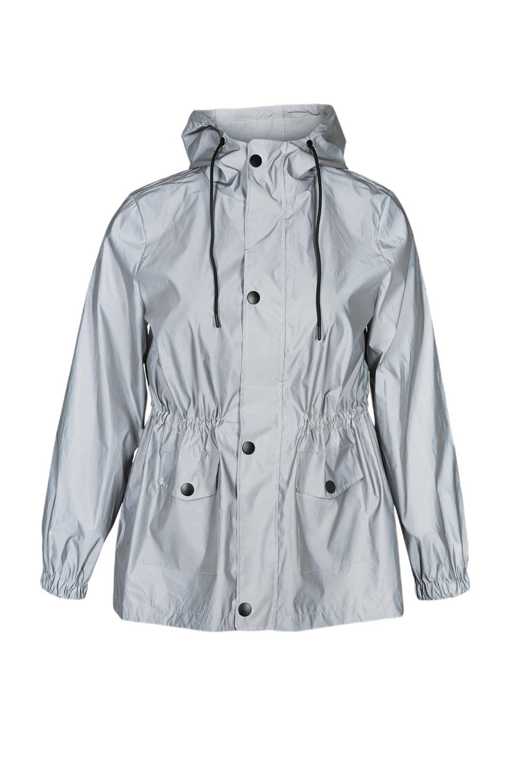Zilverkleurige dames ACTIVE By Zizzi Plus Size reflecterende jas van polyester met lange mouwen, capuchon en ritssluiting