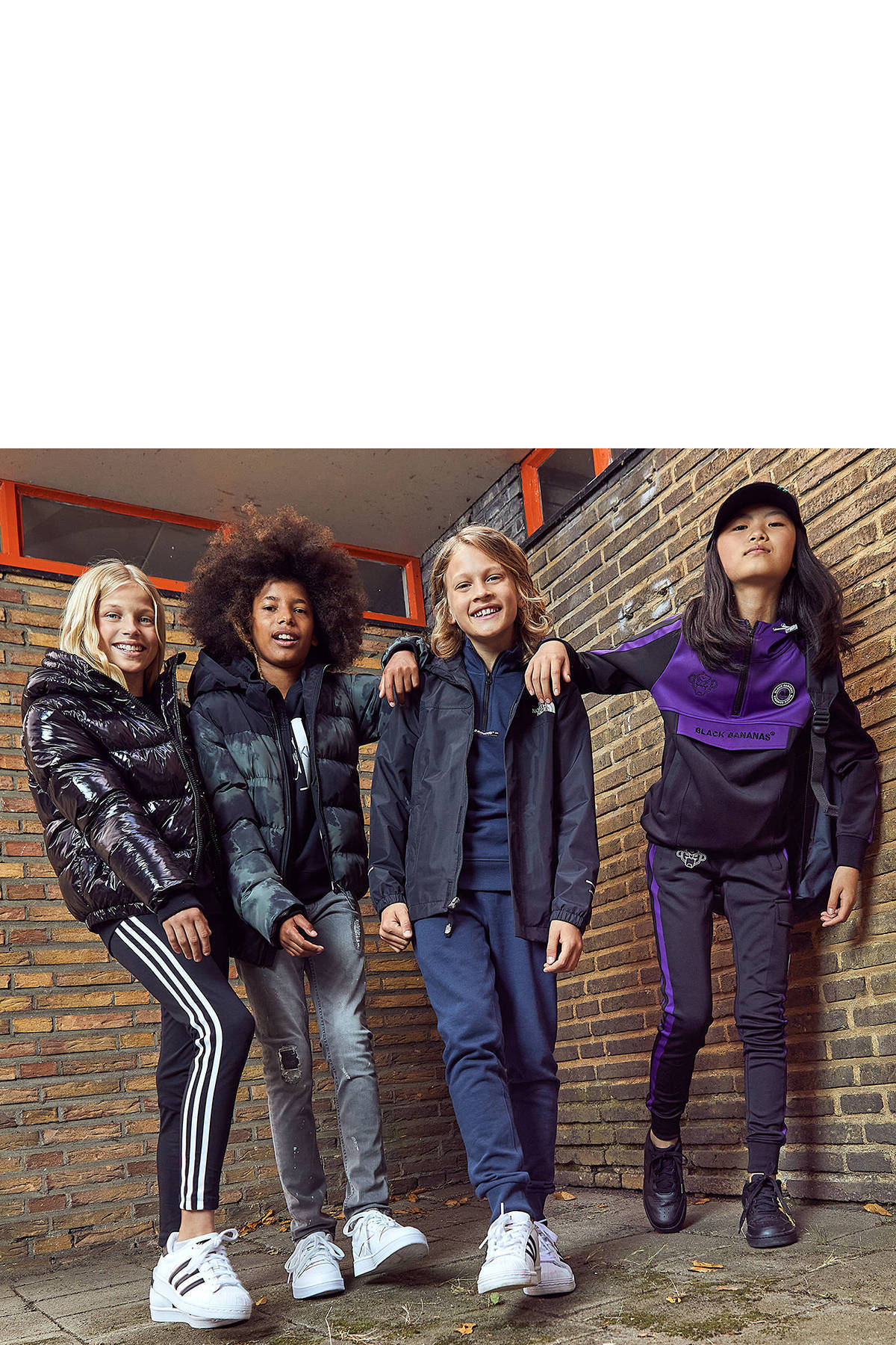 BLACK BANANAS unisex skinny broek met logo zwart/paars | wehkamp