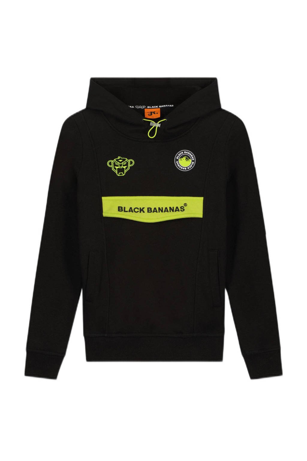 Zwart en gele jongens en meisjes BLACK BANANAS unisex hoodie van sweat materiaal met logo dessin, lange mouwen en capuchon