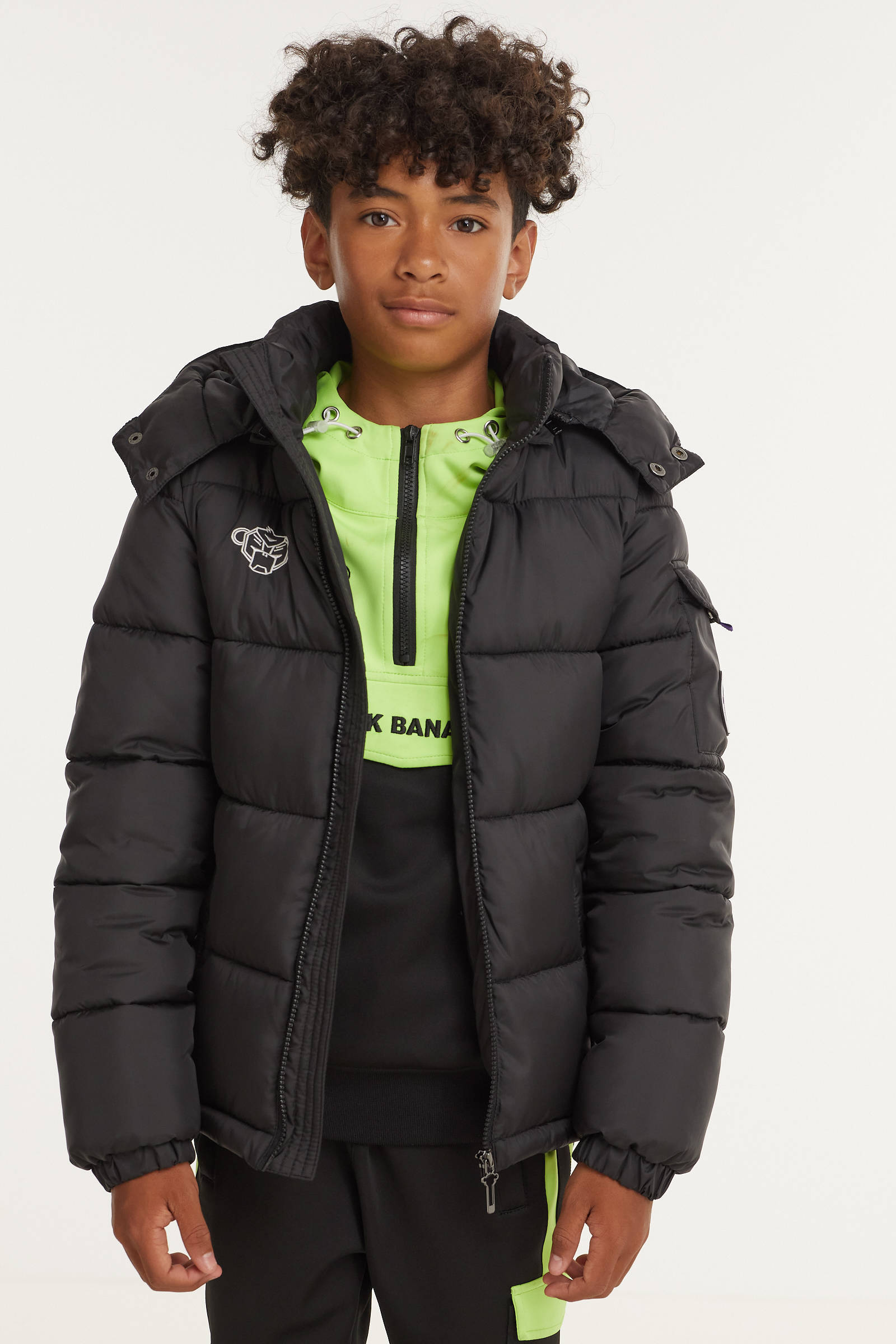 BLACK BANANAS unisex winterjas met logo zwart | wehkamp