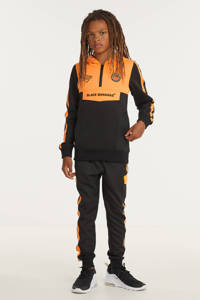 Zwart en oranje jongens en meisjes BLACK BANANAS unisex hoodie van polyester met logo dessin, lange mouwen, capuchon en ritssluiting