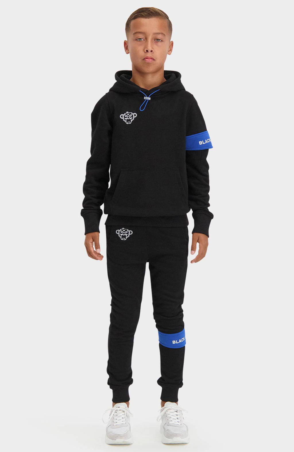 Zwart en blauwe jongens en meisjes BLACK BANANAS unisex hoodie van sweat materiaal met logo dessin, lange mouwen en capuchon