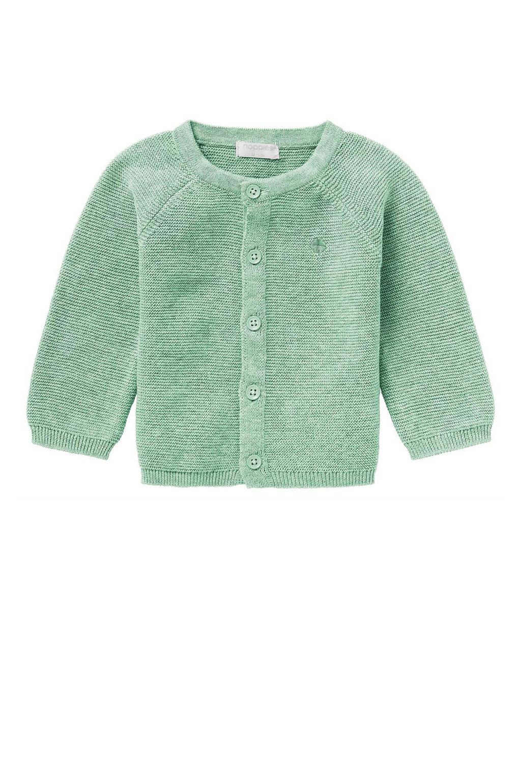 Mintgroene jongens en meisjes Noppies baby vest Naga van katoen met effen, lange mouwen, ronde hals en drukknoopsluiting