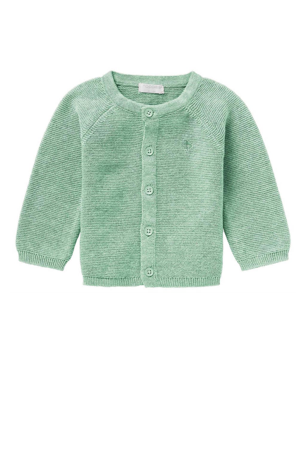 Mintgroene jongens en meisjes Noppies baby vest Naga van katoen met effen, lange mouwen, ronde hals en drukknoopsluiting
