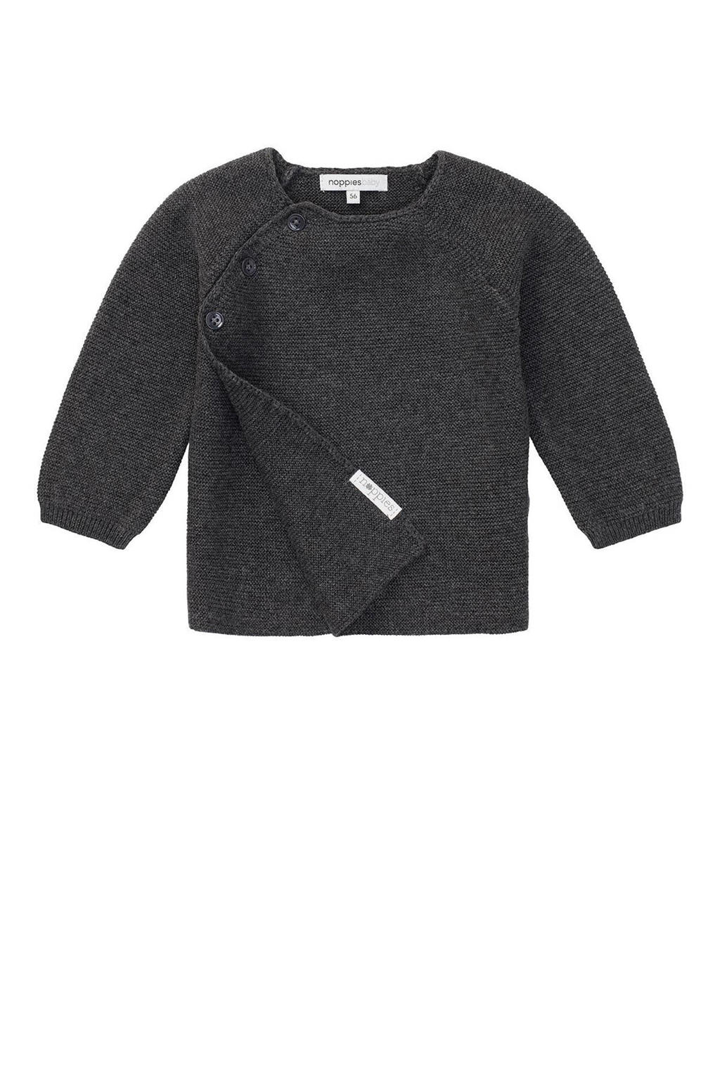 Antraciete jongens en meisjes Noppies baby longsleeve Pino van katoen met effen, lange mouwen, ronde hals en knoopsluiting