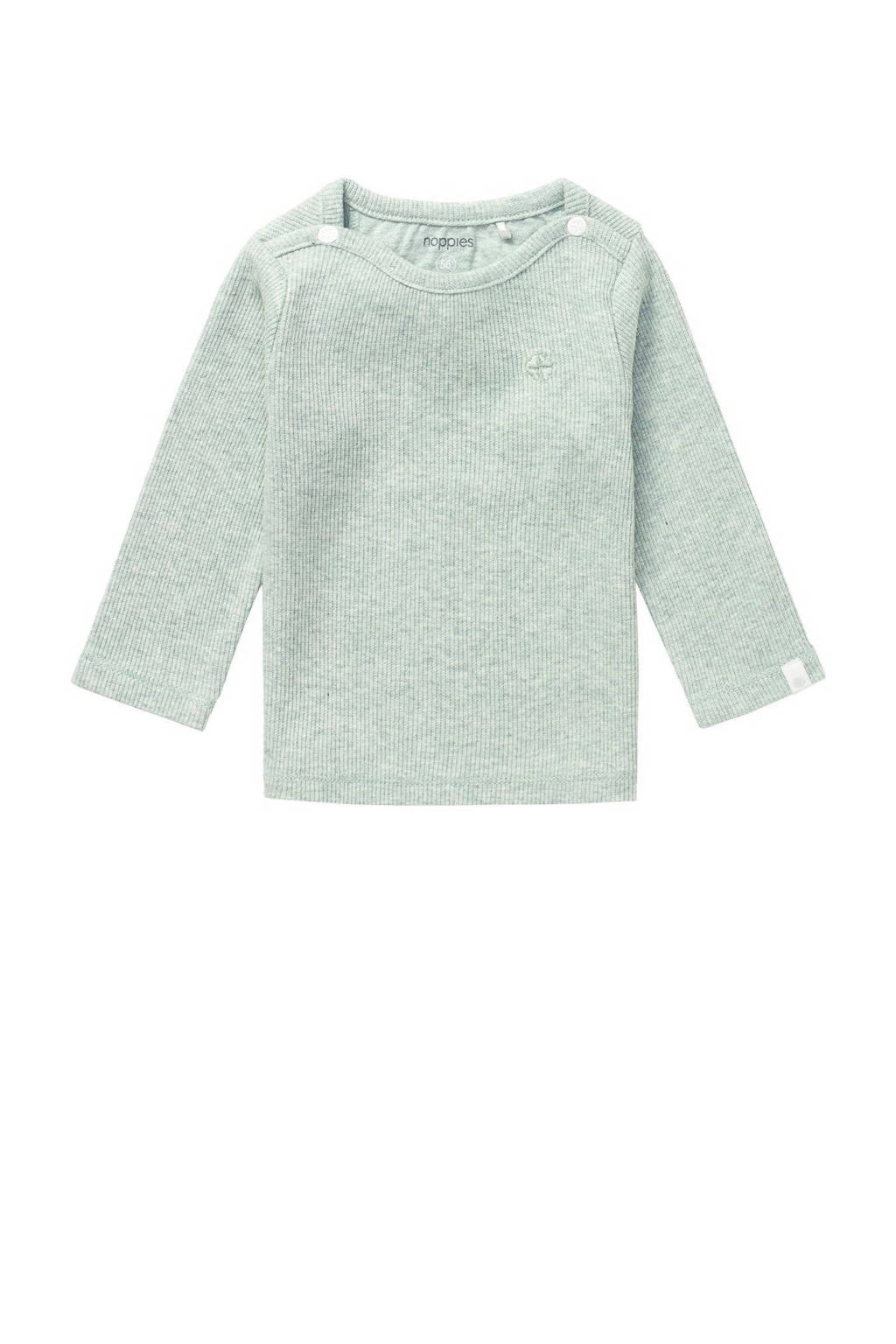 Mintgroene jongens en meisjes Noppies baby gemêleerde ribgebreide longsleeve Natal katoen melange met lange mouwen, ronde hals, drukknoopsluiting en borduursels