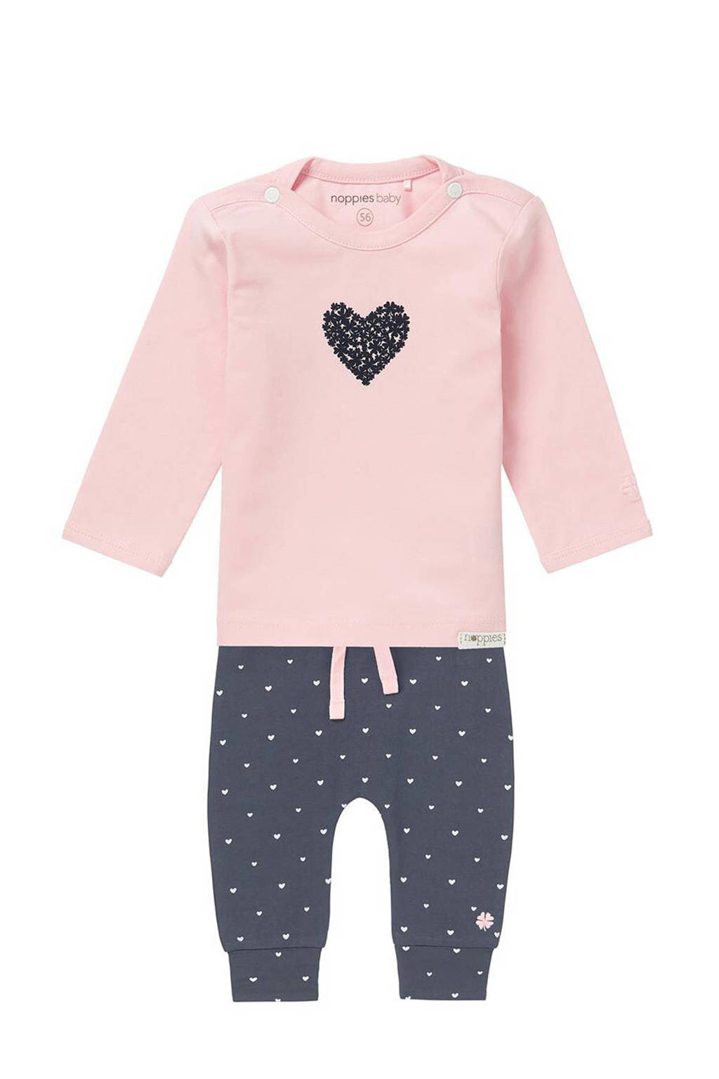 Noppies longsleeve + broek roze/grijs