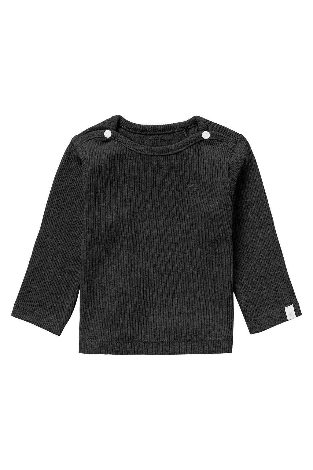 Antraciete jongens en meisjes Noppies baby gemêleerde ribgebreide longsleeve Natal melange van katoen met lange mouwen, ronde hals, drukknoopsluiting en borduursels