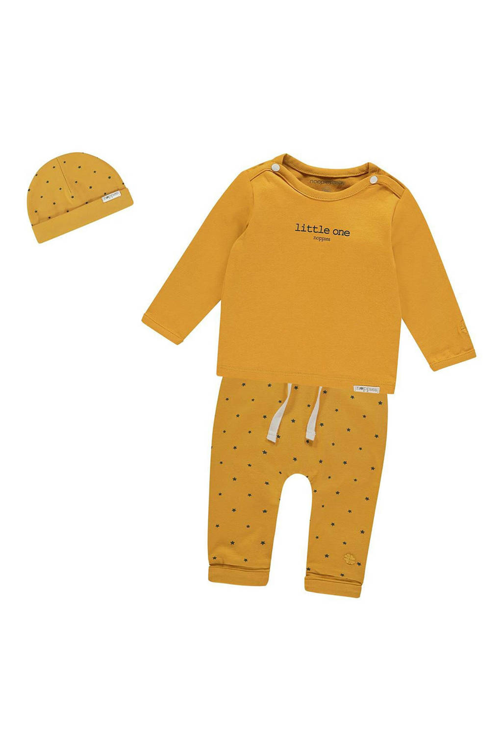 Noppies broek + longsleeve + muts okergeel, Okergeel