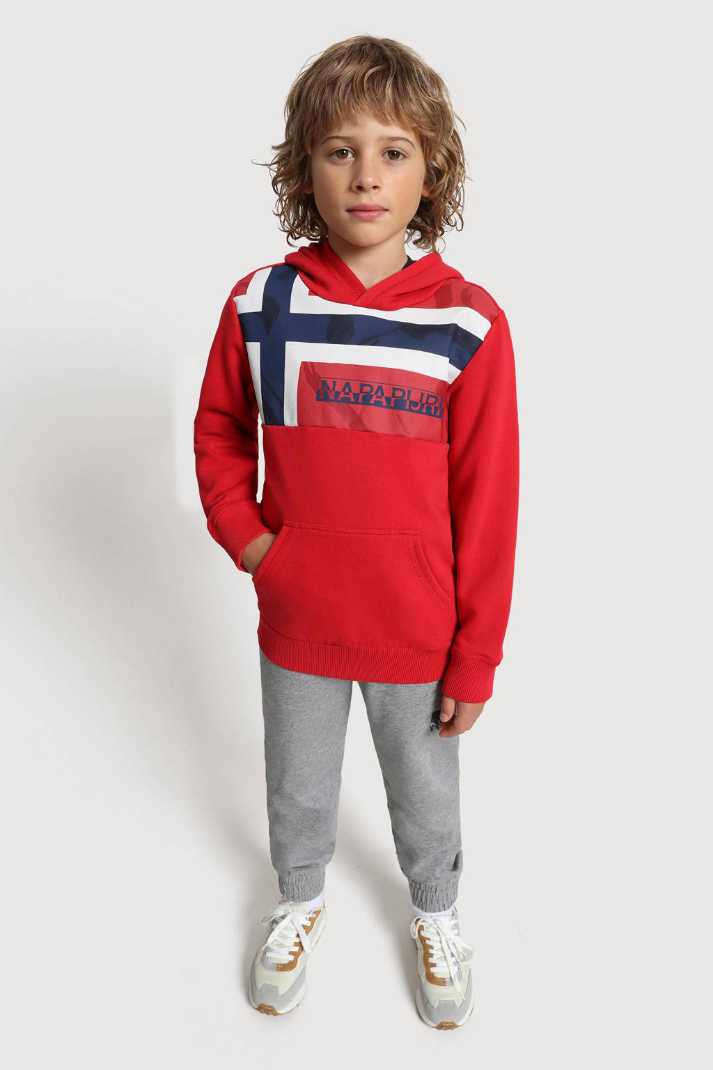 Rode jongens Napapijri hoodie Beri van sweat materiaal met logo dessin, lange mouwen en capuchon