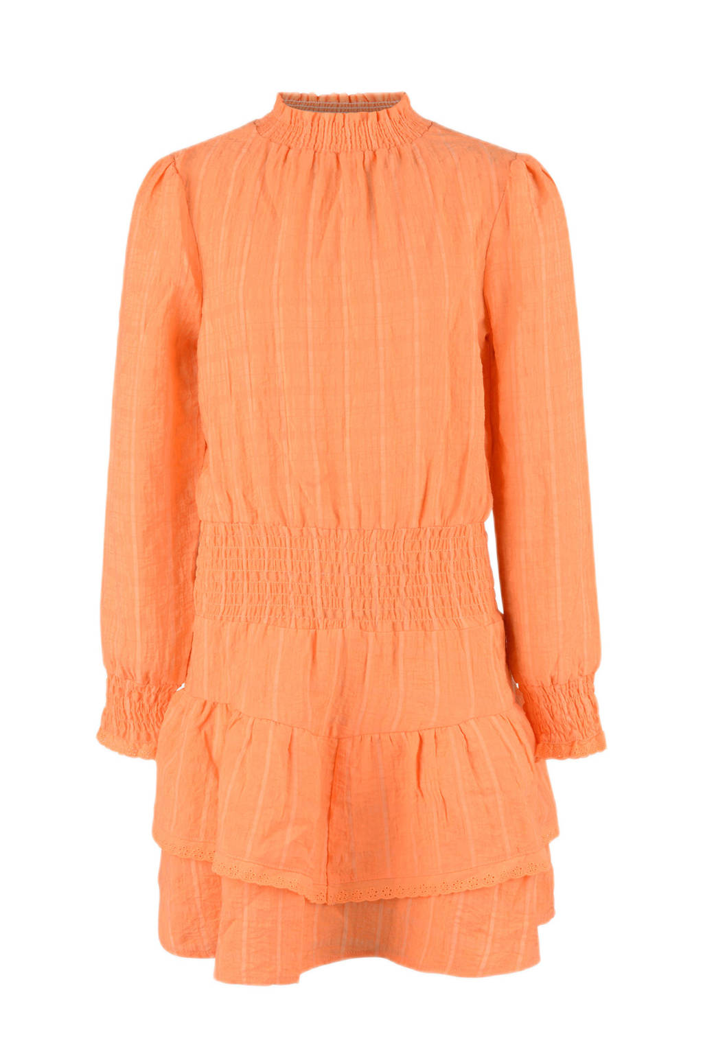 Shoeby Jill & Mitch gestreepte jurk Crinkle Check oranje, Oranje