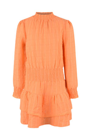 gestreepte jurk Crinkle Check oranje