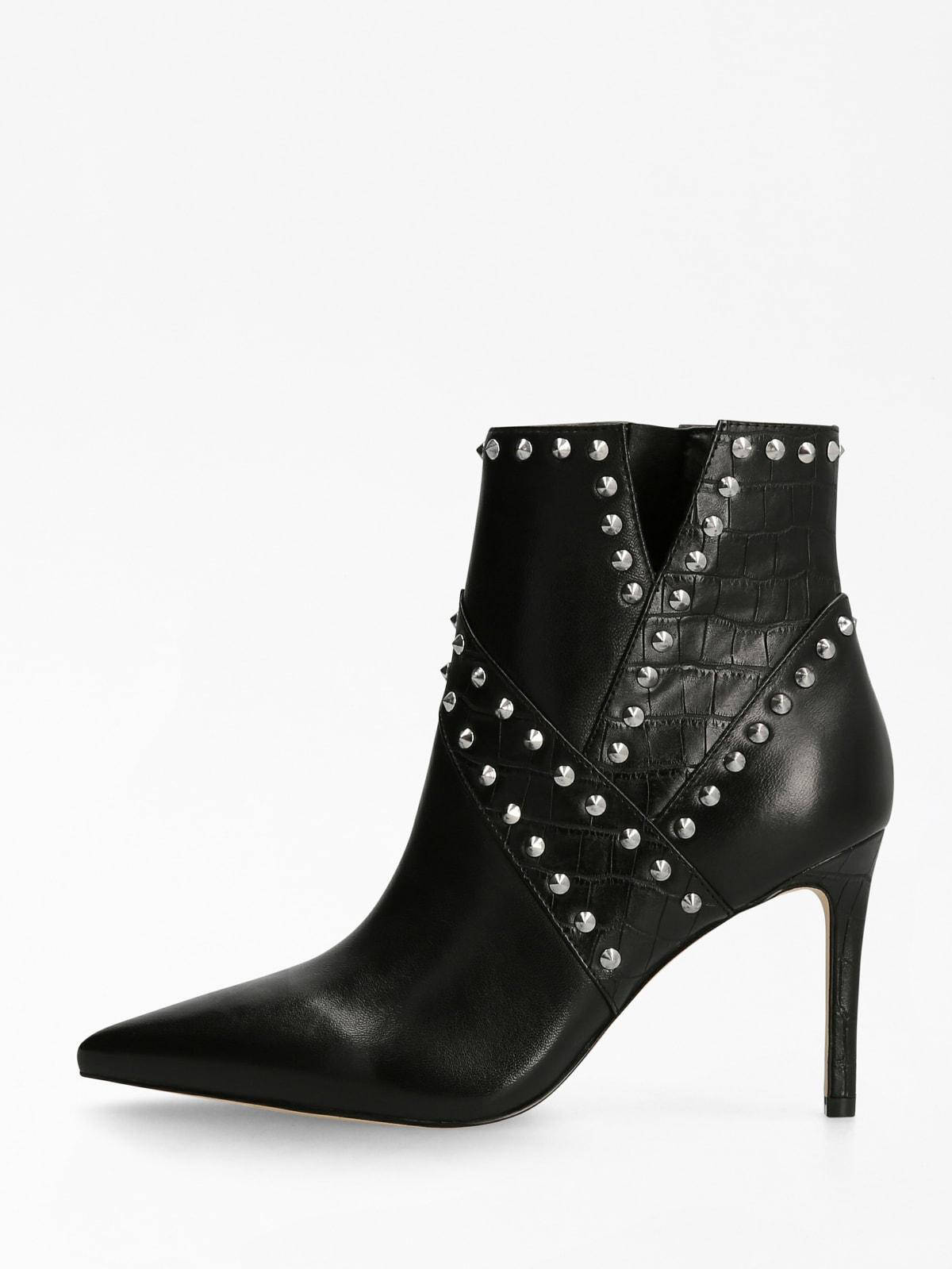 GUESS DANINA leren enkellaarzen met studs zwart | wehkamp