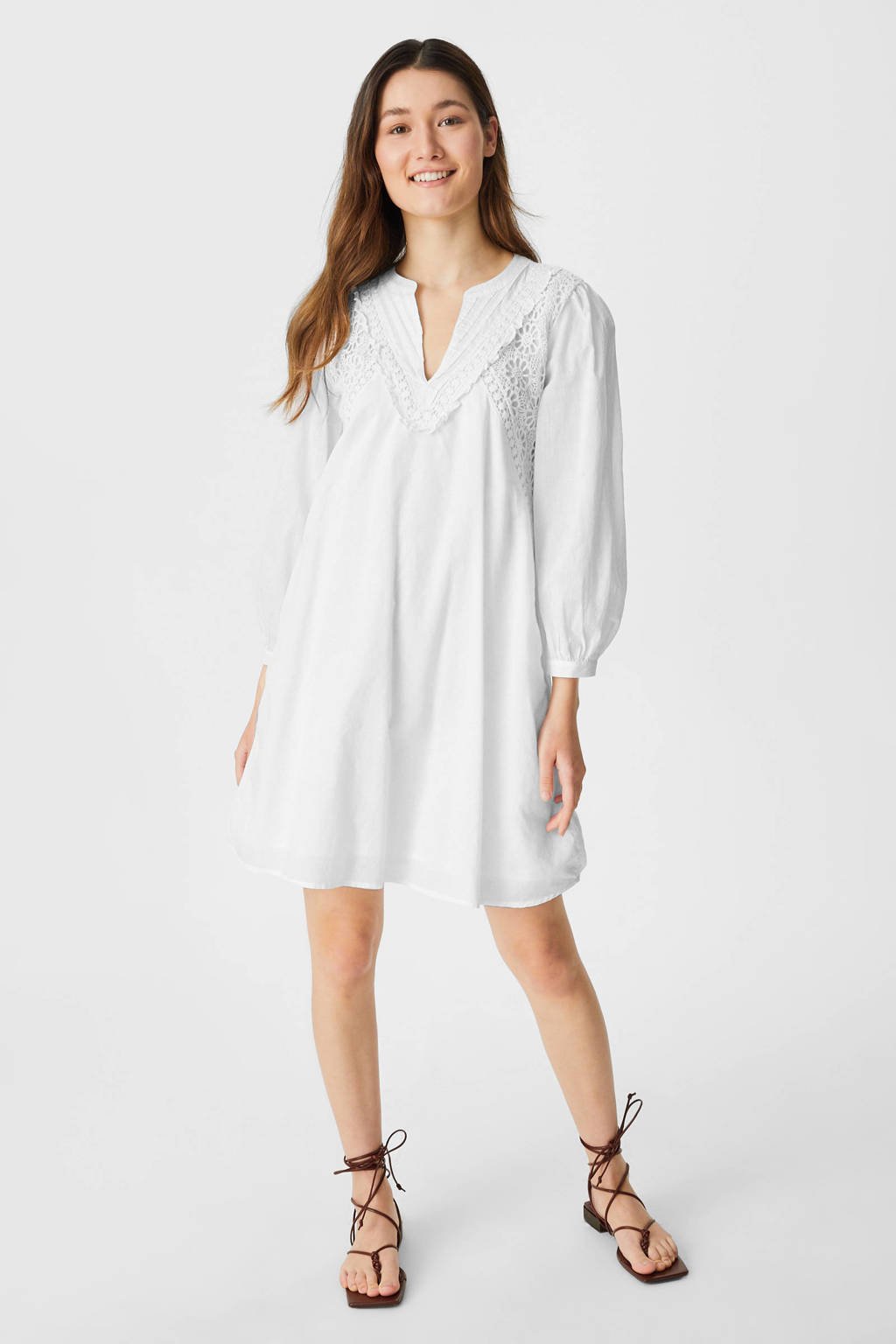 op tijd Idool schade C&A Yessica A-lijn jurk van biologisch katoen wit | wehkamp