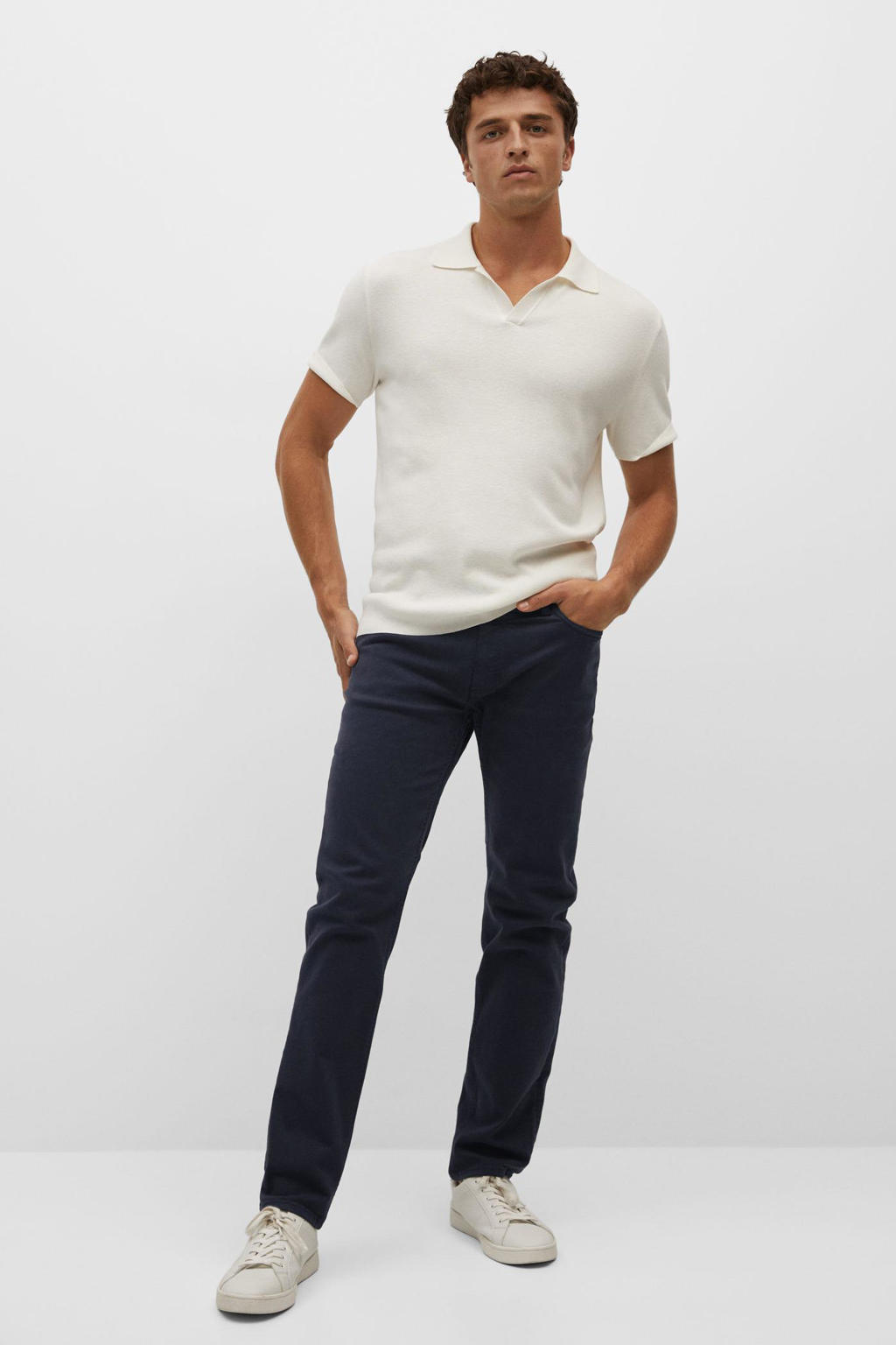 Mango Man slim fit broek marineblauw