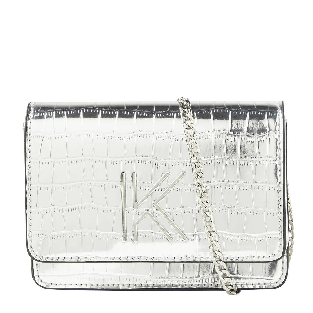 Kendall + Kylie  crossbody tas met crocoprint zilver, Zilver