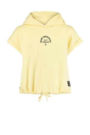 T-shirt Ely met tekst lichtgeel