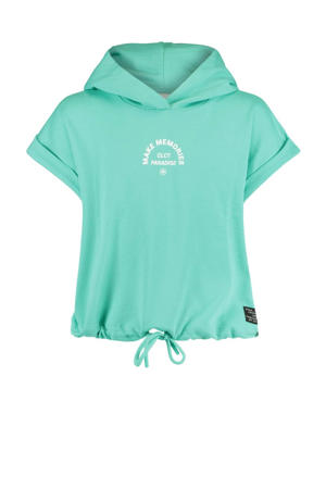 T-shirt Ely met tekst turquoise