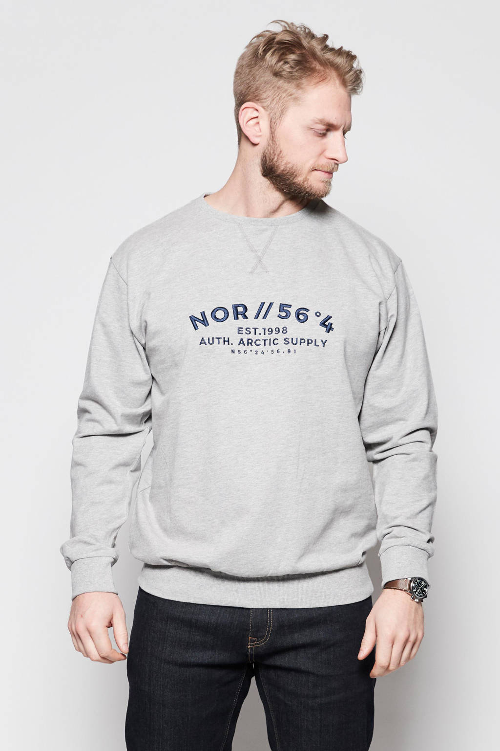 North 56.4 sweater Plus Size met logo grijs melange, Grijs melange