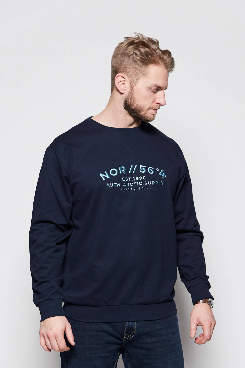 North 56°4 +size sweater Plus Size met logo donkerblauw, Donkerblauw
