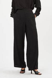 Zwarte dames Minimum high waist loose fit pantalon Fiester van viscose met elastische tailleband en krijtstreepprint