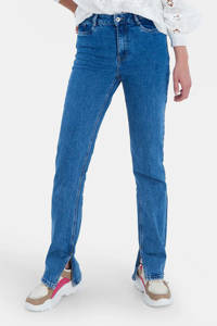 Blauwe dames Shoeby Eksept straight fit jeans Jade van stretchdenim met regular waist en rits- en knoopsluiting