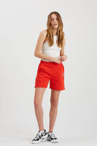 Rode dames Moves straight fit korte broek Savesina van stretchkatoen met regular waist en elastische tailleband