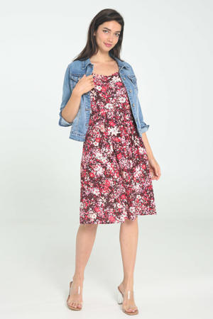 gebloemde jurk rood/ecru/roze