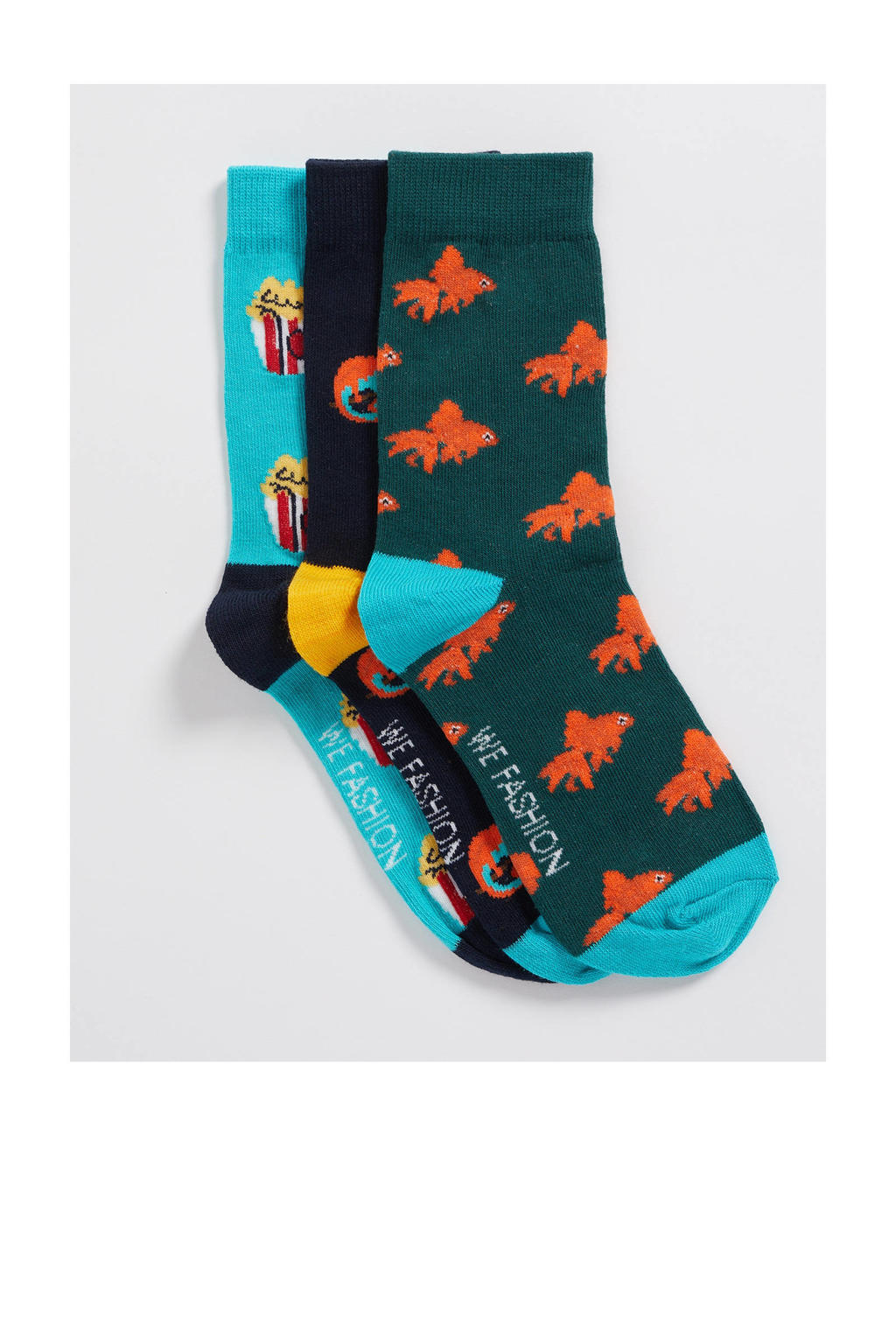 WE Fashion sokken met all-over print - set van 3 groen/zwart/blauw