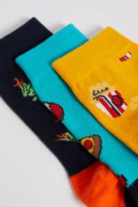 WE Fashion sokken - set van 3 geel/blauw/zwart, Multi