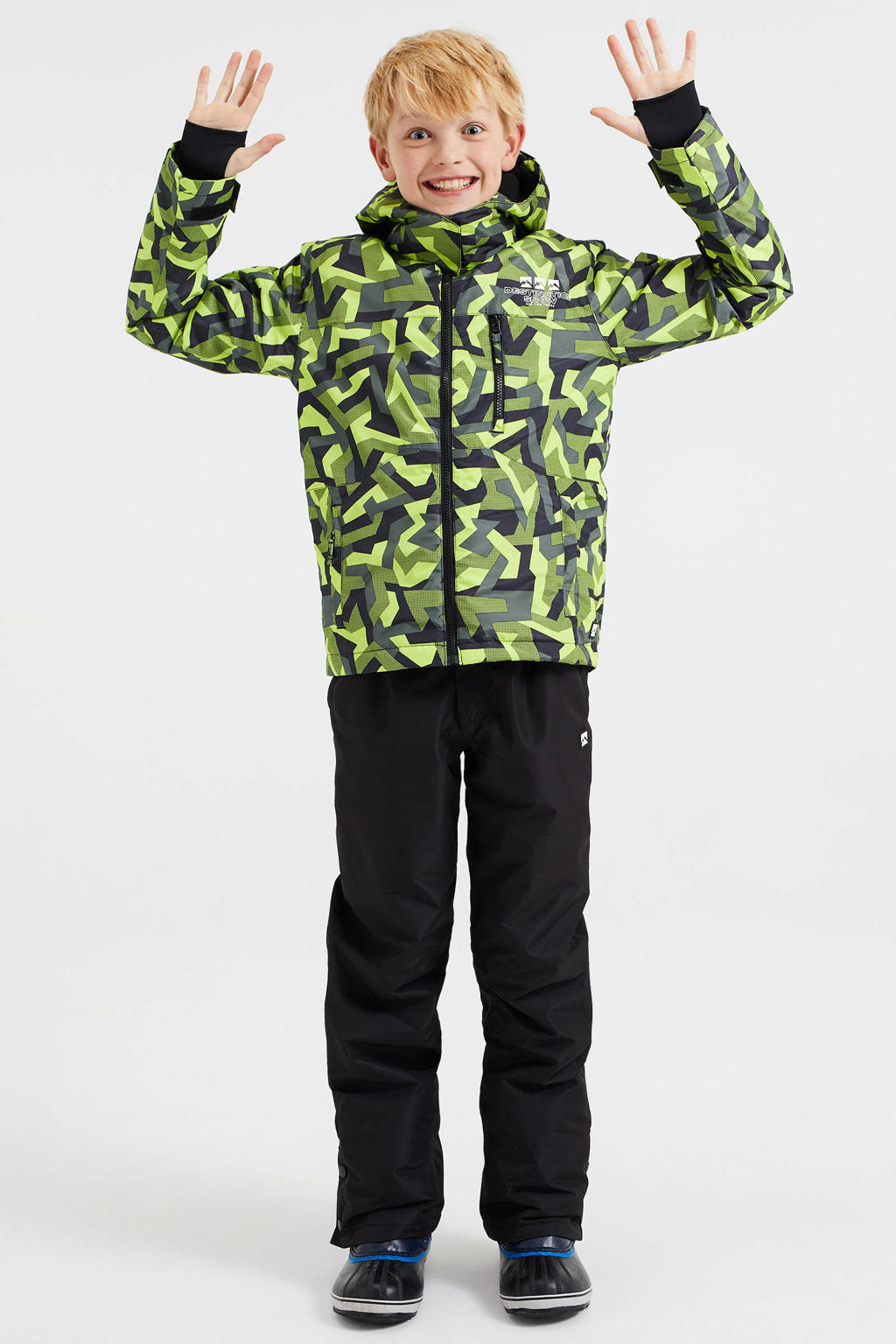 WE Fashion Alphard ski-jack groen /geel/zwart