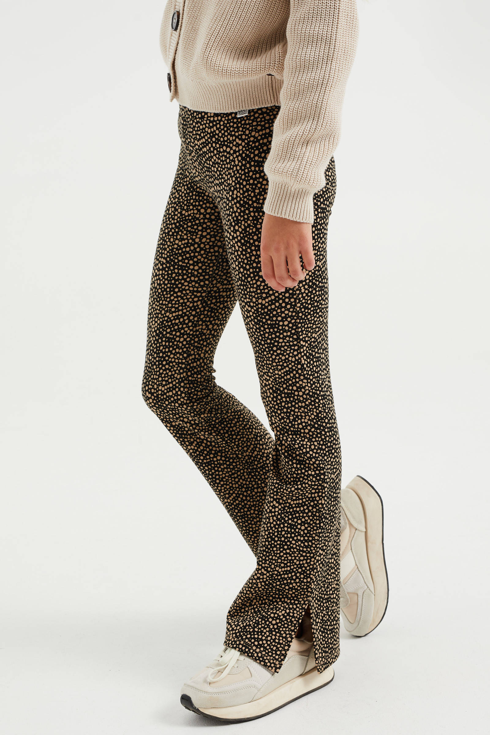 WE Fashion flared broek met stippen bruin/zwart | wehkamp