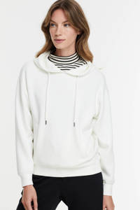Witte dames MSCH Copenhagen hoodie Ima van viscose met lange mouwen, capuchon en geribde boorden