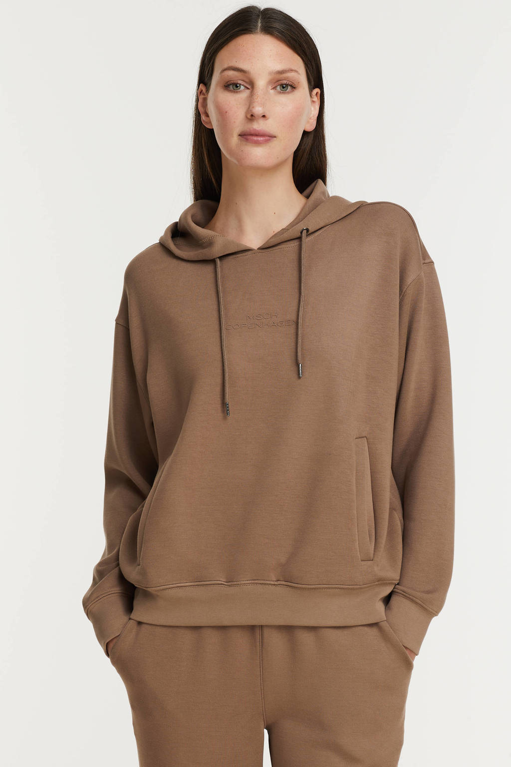 Bruine dames MSCH Copenhagen hoodie Ima van viscose met lange mouwen, capuchon en geribde boorden