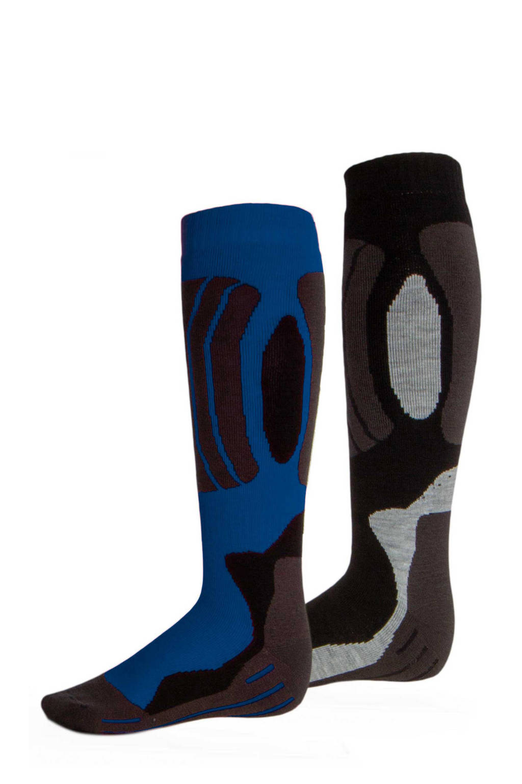 Rucanor skisokken blauw/zwart/grijs (set van 2), Blauw/Zwart/Grijs