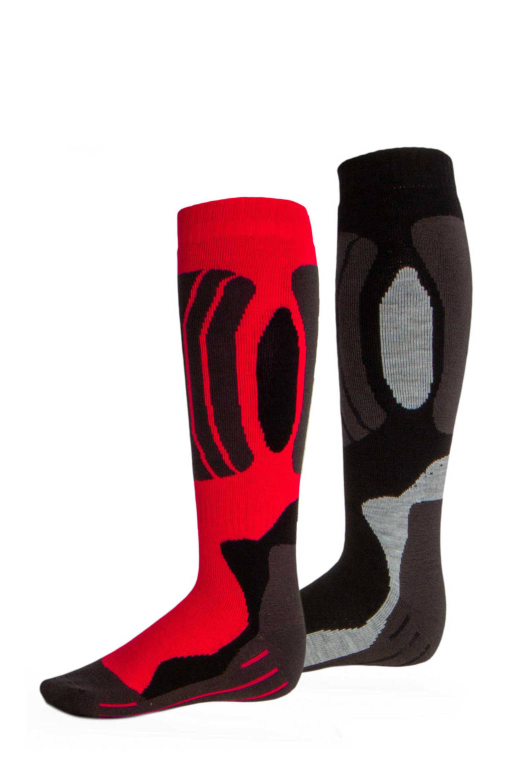 Rucanor skisokken rood/zwart/grijs (set van 2), Rood/zwart/grijs