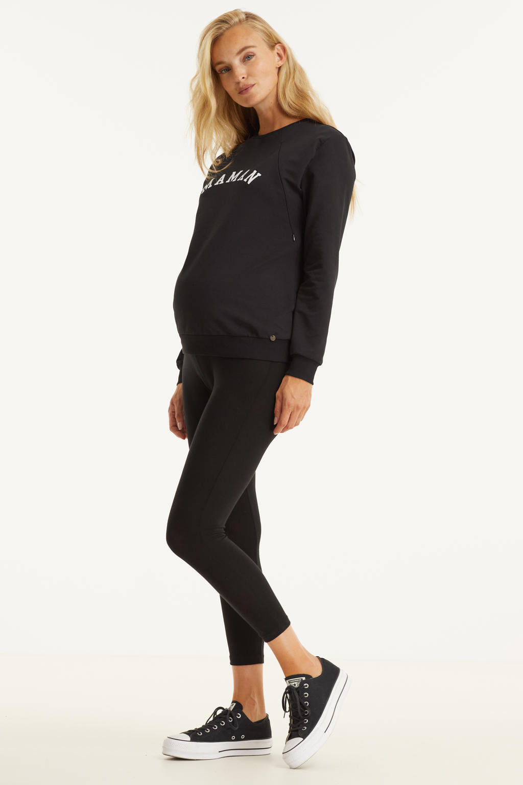 Zwarte dames LOVE2WAIT 3 4 high waist skinny zwangerschapslegging van lyocell met elastische tailleband en effen