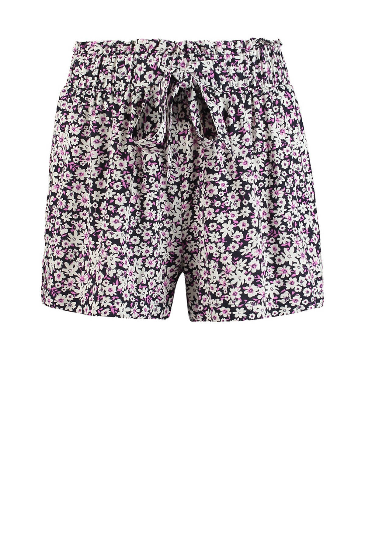 Hailys gebloemde korte broek Rani donkerblauw/roze/ecru | wehkamp