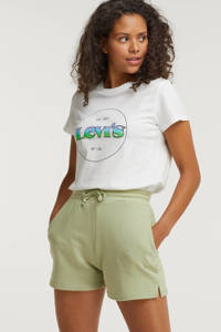 Lichtgroene dames Hailys korte broek Juli van sweat materiaal met regular waist en elastische tailleband met koord