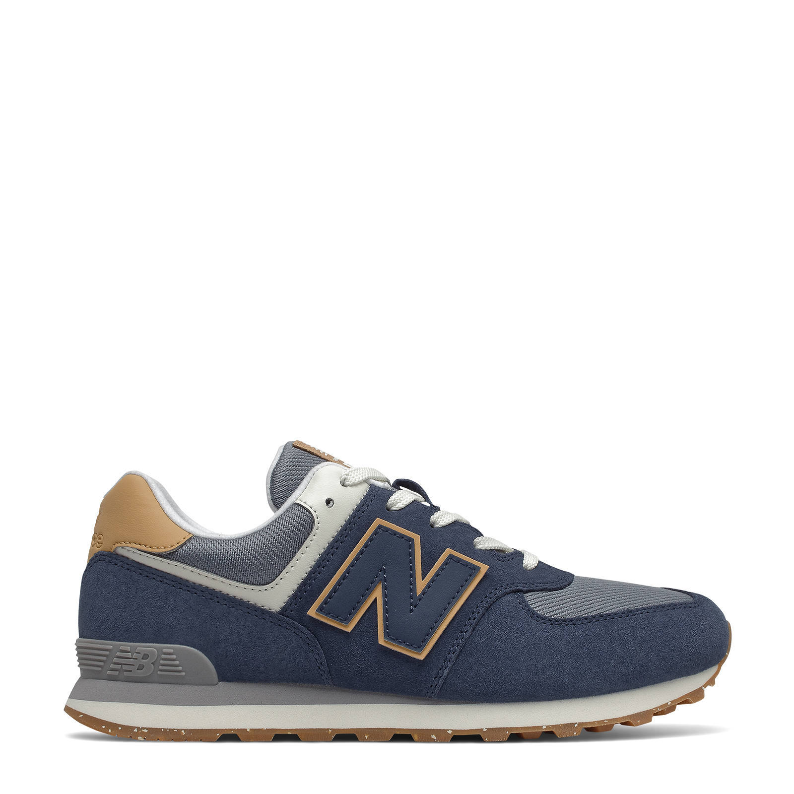 New Balance 574 sneakers donkerbaluw/grijs/geel | wehkamp