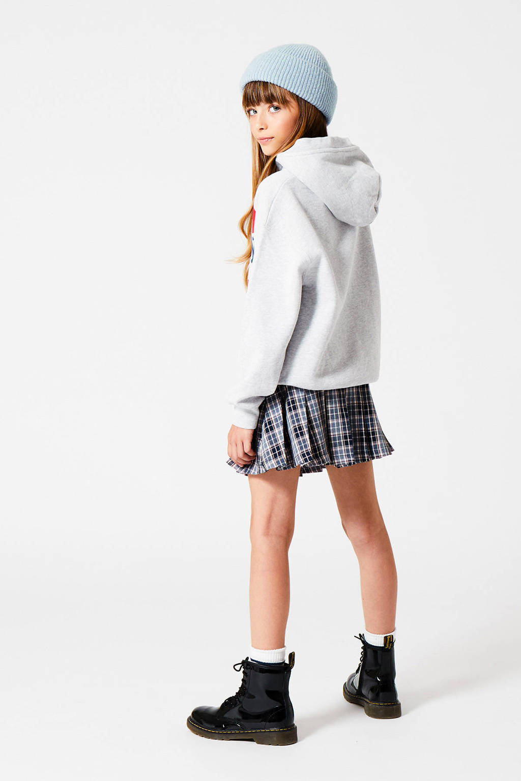 Grijs melange meisjes America Today Junior hoodie melange van sweat materiaal met printopdruk, lange mouwen en capuchon