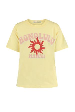 T-shirt met printopdruk lichtgeel