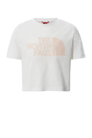 cropped T-shirt Easy met logo wit/lichtroze